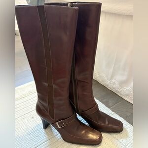 Brown Leather Knee High Boots - Anne Klein